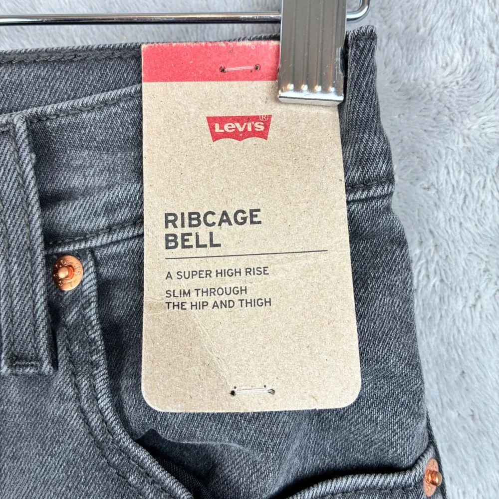 NWT Levi Ribcage Bell Women 26 Dark Gray High Waisted Flare Festival Boho Casual - Picture 5 of 16